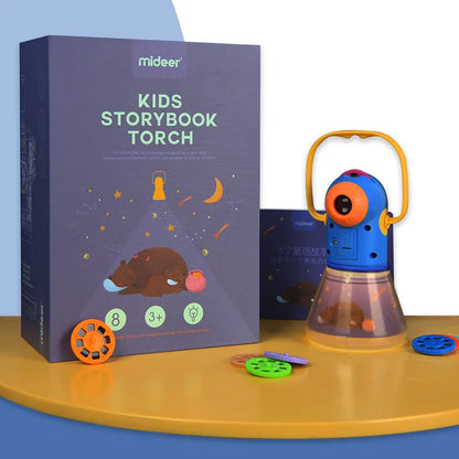 Kids storybook torch with packaging on a yellow surface