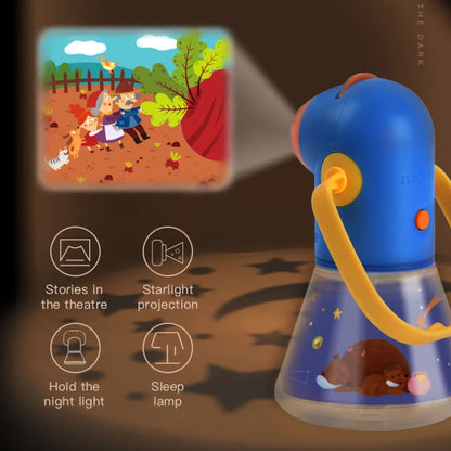 Children's night light with starlight projection and animated story display.